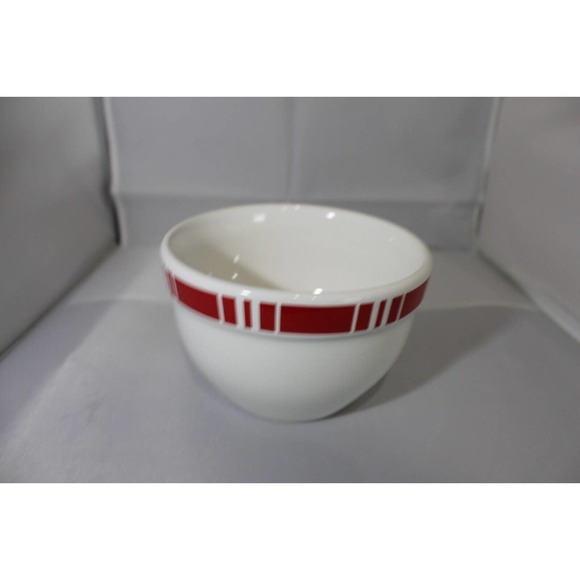 Crate and Barrel Ceramic Bowl, 5.5" White with Red Stripe. - Picture 3 of 6